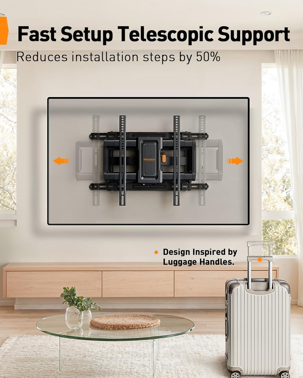 Perlegear Full Motion TV Wall Mount - Fits 42–97 Inch TVs Up to 132 lbs | Easy Setup, Swivel & Tilt Design