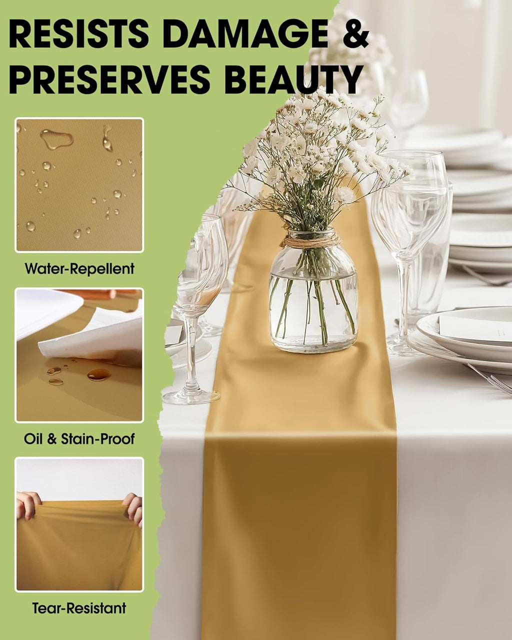 Pureegg Gold Plastic Table Runners - Water-Resistant 14'' x 108'' Disposable Decor for Weddings & Parties