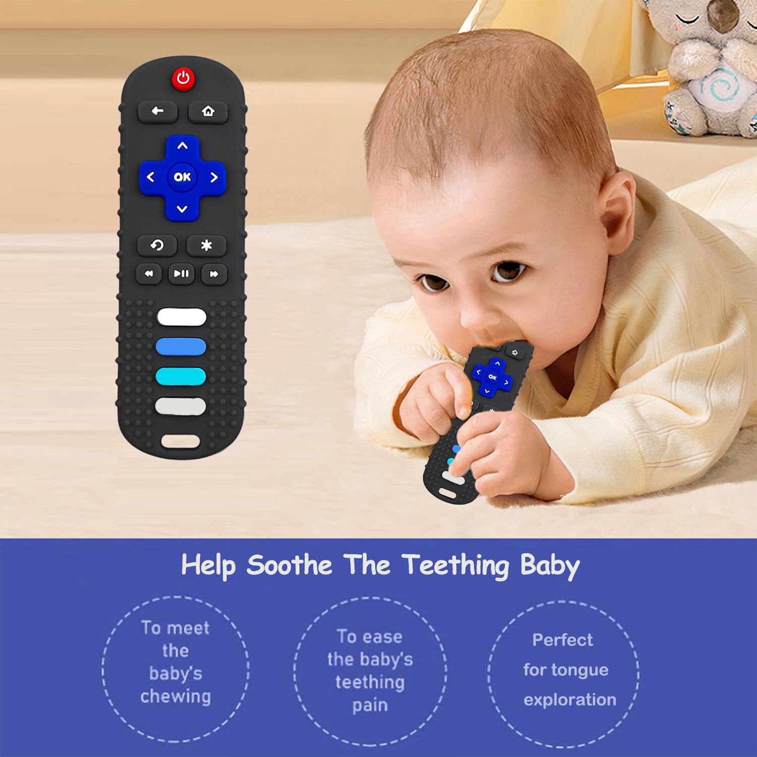 ROBBEAR Baby Teething Toy - Food Grade Silicone Remote Control Teether for 3-18 Months - BPA Free