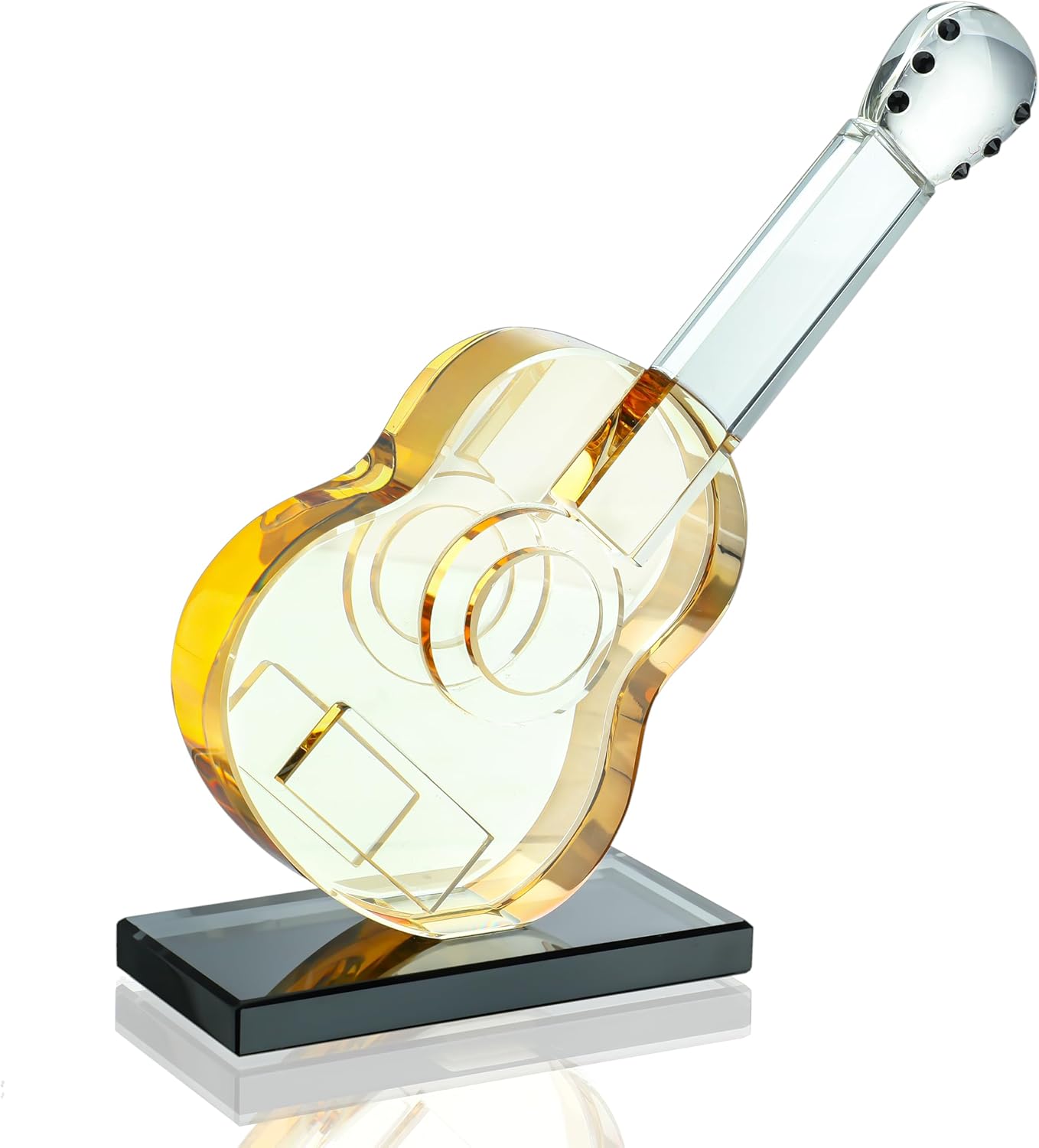 QFkris Crystal Guitar Figurine - Blown Glass Musical Sculpture Paperweight | Champagne Color Decor