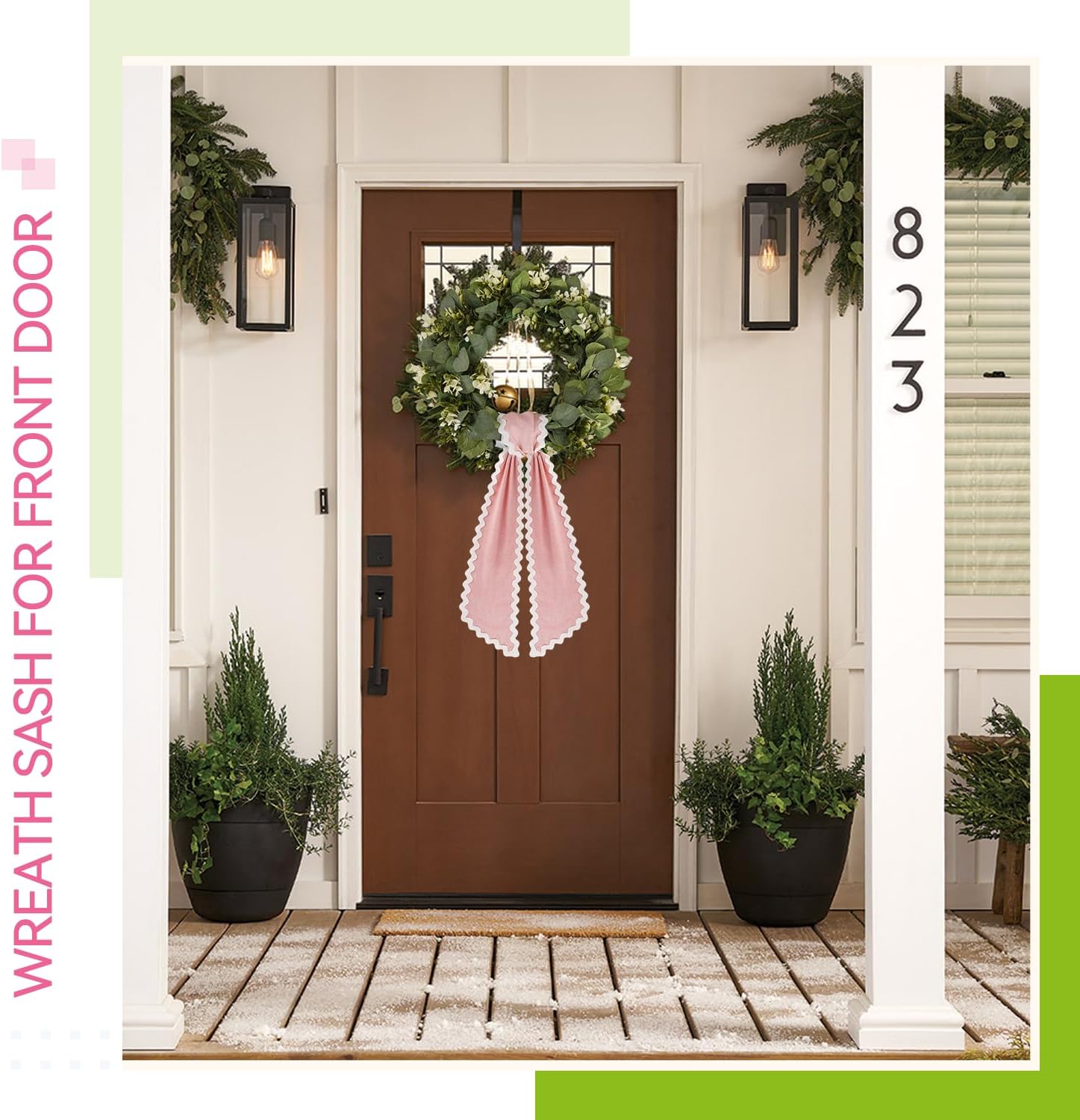 Skiennix Scalloped Wreath Sash - Ruffle Ribbon Bow for Front Door Decor | Pink & White, 2 Pcs