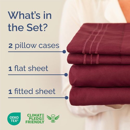 King Size 4 Piece Sheet Set - Ultra-Soft Cooling Bed Sheets for Luxurious Comfort - Deep Pockets, Wrinkle-Free - Oeko-Tex Certified - Burgundy