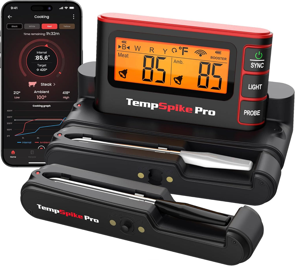 TempSpike Wireless Meat Thermometer - Digital BBQ Grill Thermometer with App, WiFi & Bluetooth, Waterproof Probes