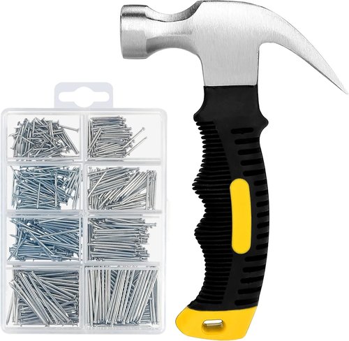 KURUI 700PCs Nail Assortment Kit - 8oz Hammer for Hanging Wall Art & Picture Frames | 350 Roofing & Finishing Nails