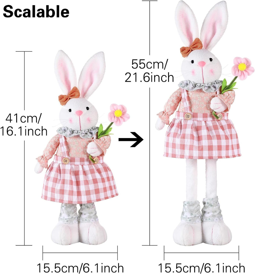 Skiennix Easter Bunny Decoration - Stretch Legs Figurine for Home & Office | Pink Spring Decor