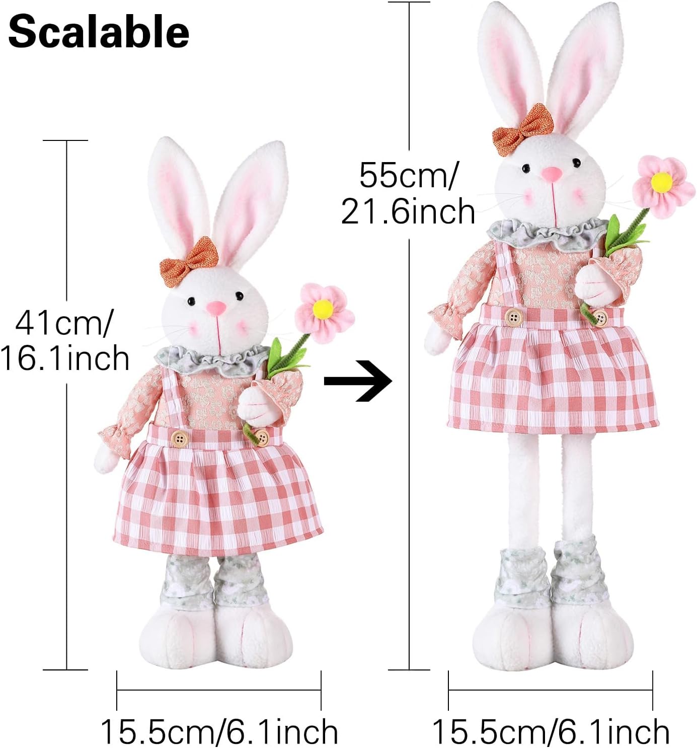 Skiennix Easter Bunny Decoration - Stretch Legs Figurine for Home & Office | Pink Spring Decor
