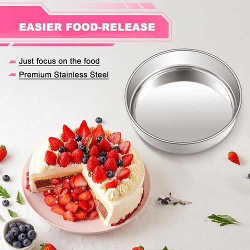 EWFEN 8-Inch Stainless Steel Cake Pan Set - Non-Toxic, Leak-Proof & Dishwasher Safe | Set of 2