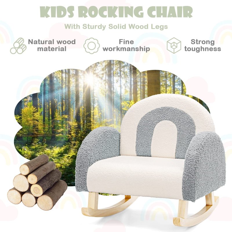INFANS Kids Sofa, Toddler Rocking Chair with Solid Wooden Frame, Anti-Tipping Design, Plush Fabric, Children Armchair for Nursery Kindergarten Playroom Preschool, Gift for Boys Girls (Grey)