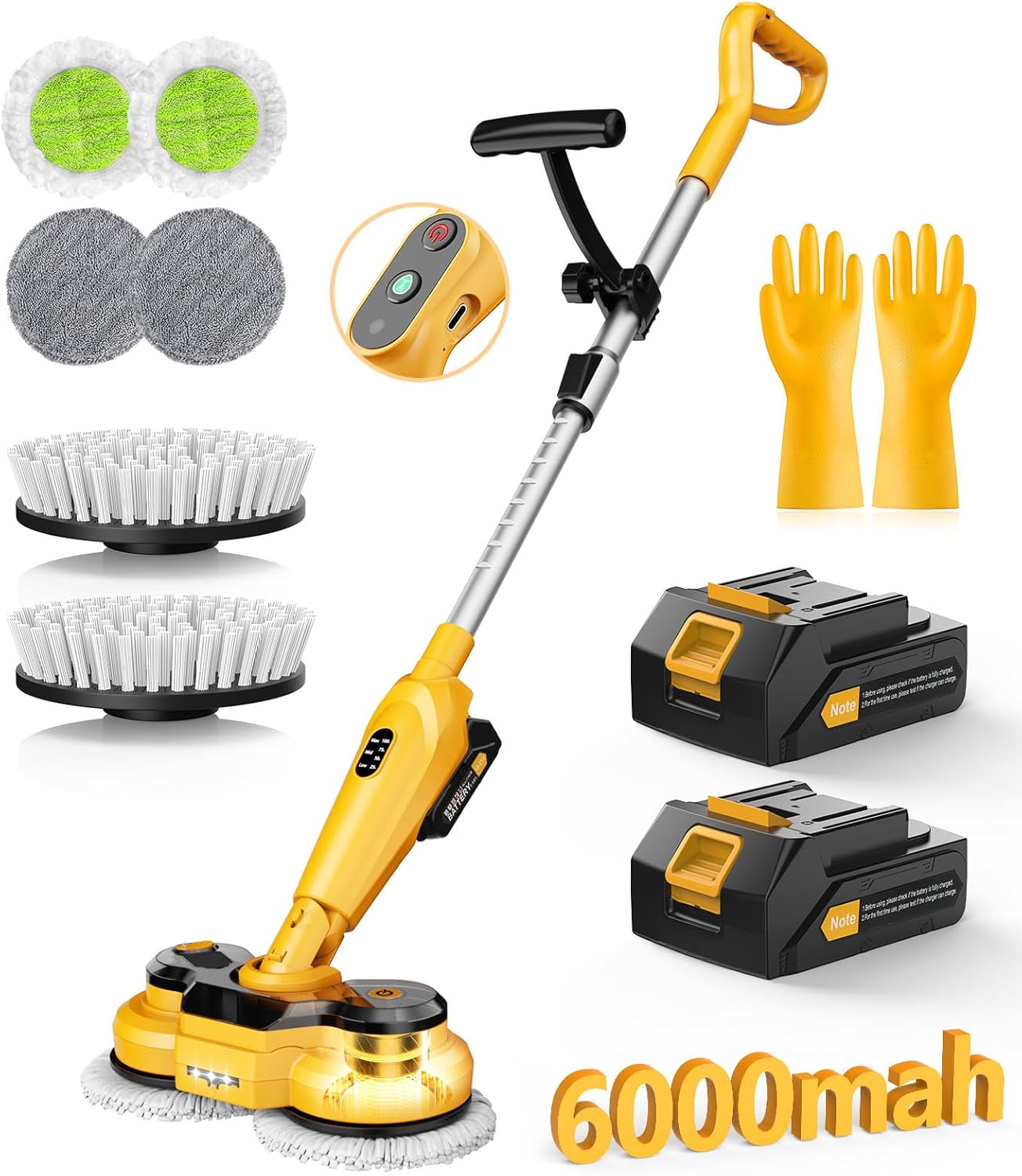 Qimedo Cordless Electric Mop M3 Pro - 6000mAh Battery, 800RPM Power Scrubber with Smart Display & LED Light