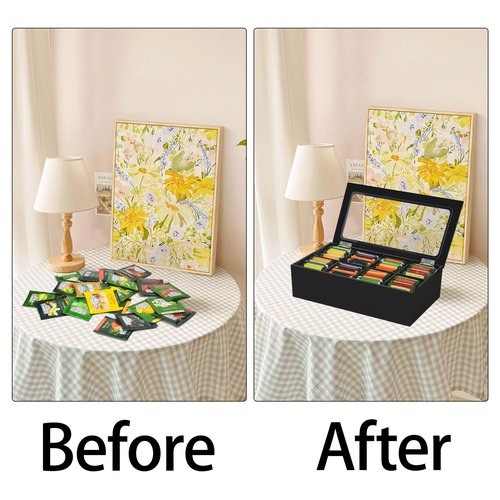 Tasybox Tea Bag Organizer, Acrylic Tea Box with Lid, Tea Packet Holder Storage Container for Home Decor