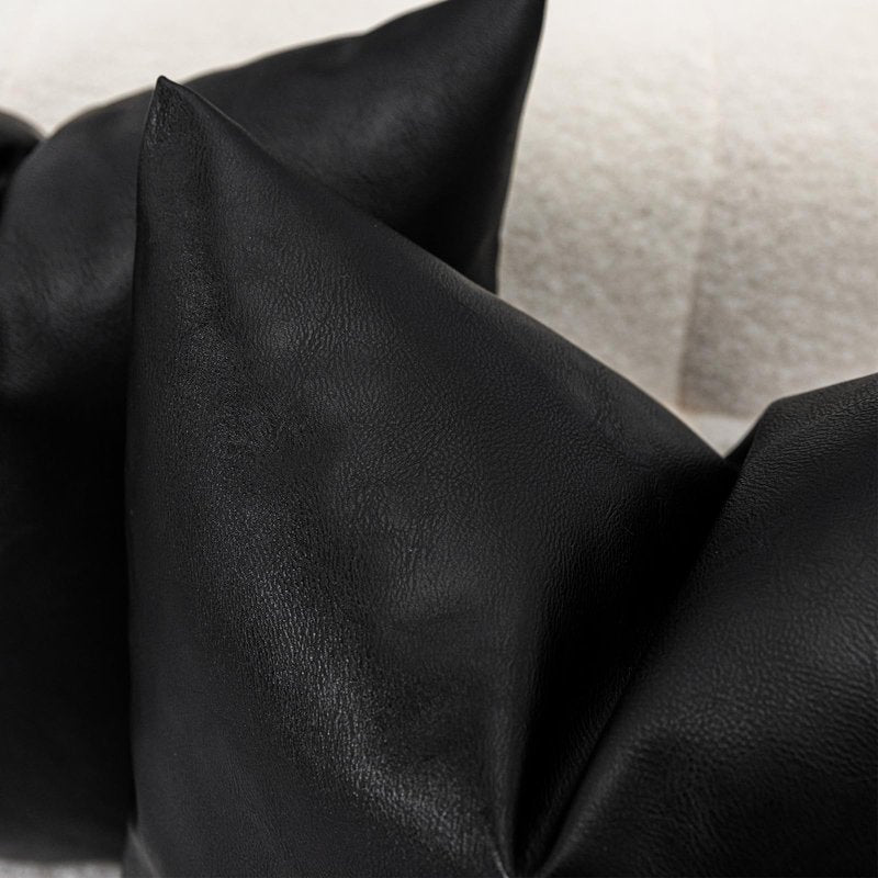 Vfuty Set of 2 Modern Black Faux Leather Pillow Covers 18x18 Inch Double-Sided Decorative Solid Pillow Case for Living Room Sofa Chair Bedroom Boho Farmhouse Cozy Home Decor