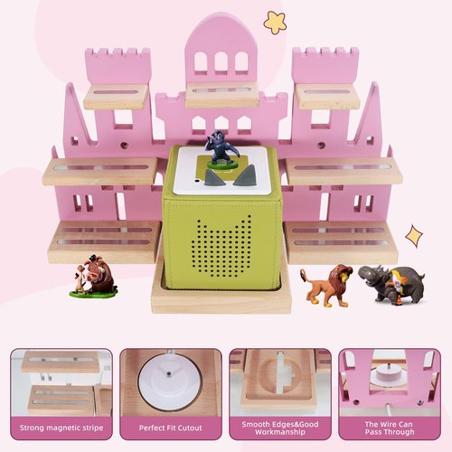 Givilio Tonie Shelf for Toniebox, Castle Tonie Shelf,Tonie Figures Tonie Storage,Magnetic Wooden Floating Shelves Compatible with Tonie Box Player Character for Kids Room (Pink)