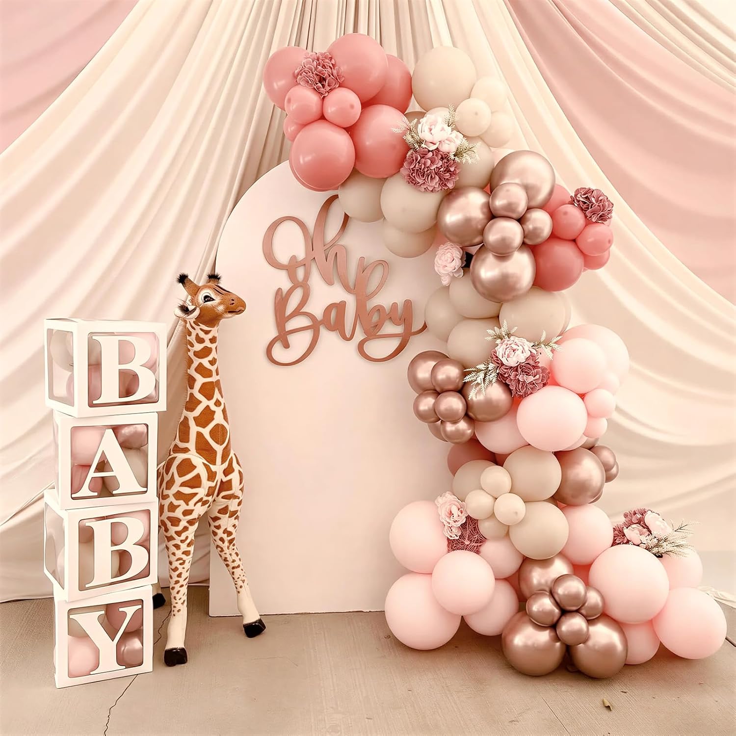 Winrayk Rose Gold Balloons - Floral Baby Shower Decorations Kit | Pink Balloon Arch for Girls' Parties