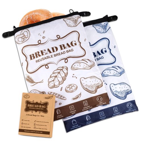 Bread Bags, 2 Packs Bread Bags for Homemade Roti, Reusable Sourdough Storage Bag With Zipper, Large Freezer Container Bread Boxes to Keep Roti Fresh