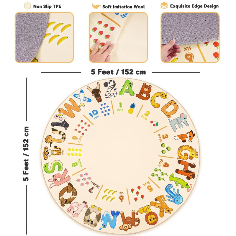 Bolacrom Kids Rugs for Playroom Educational Rug for Learn The ABC Alphabet, Soft Machine Washable Non-Slip Cute Carpet for Classroom Toddler Nursery Kids Room Decor Mat