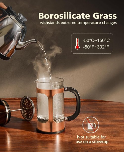 BAYKA French Press Coffee Maker - 34oz Borosilicate Glass & Stainless Steel | Perfect Gift for Coffee Lovers