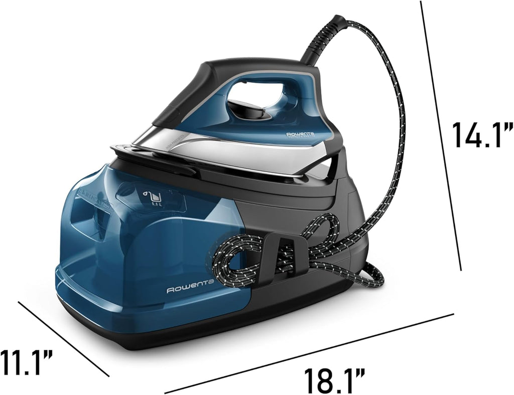 Rowenta Professional Iron Steamer - Fast Heat Up with Stainless Steel Soleplate | 1.1L Removable Tank, 1800 Watts, Blue
