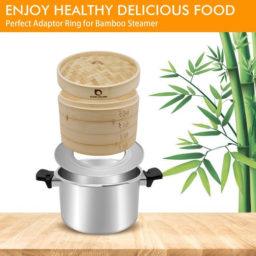 HAPPi STUDIO Stainless Steel Bamboo Steamer Ring - Fits 8 10 11 12 Inch Bamboo Steamer Basket - Dim Sum Ring Adapter for Wok, Pot, Steaming Rice Cooker - Metal Liner for Dumpling Basket