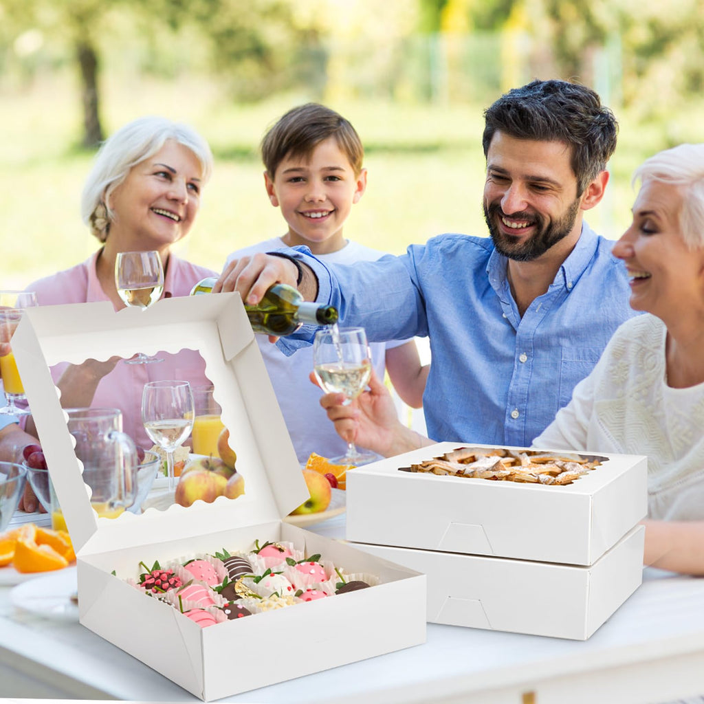 Kucoele 20 PCS Pie Boxes, 9 x 9 x 2.5 Inches Bakery Boxes with Window, Auto-Popup Cookie Boxes White Treat Boxes for Chocolate Strawberries, Pastries, Muffins, Donuts