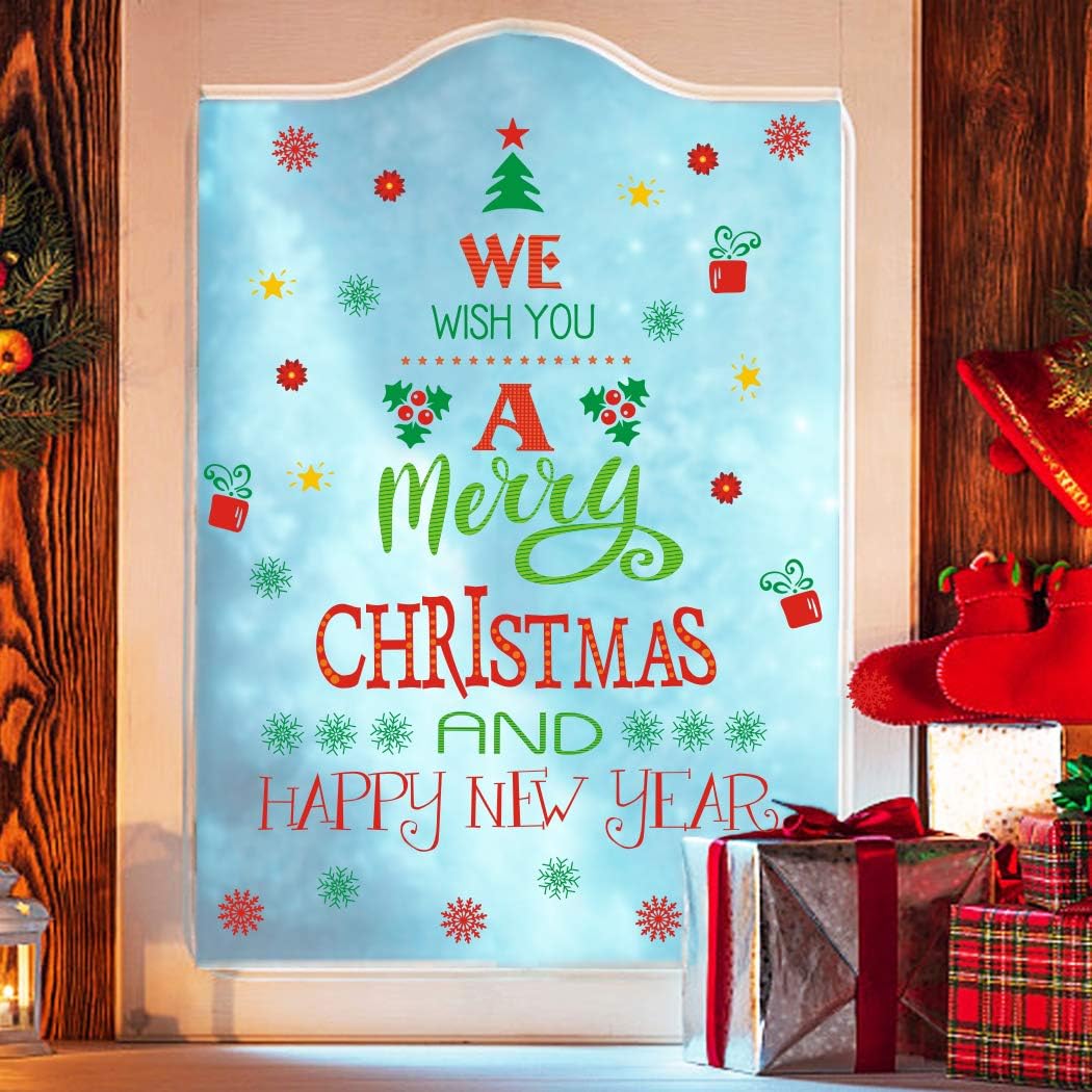 TOARTi Merry Christmas Wall Decals - Happy New Year Quotes & Snowflake Stickers | Festive Party Decor