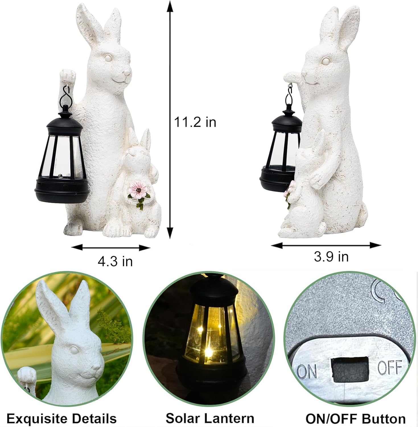 Skiennix Solar Outdoor Bunny Statues - LED Garden Sculptures for Patio & Lawn Decor | Perfect Easter Gifts