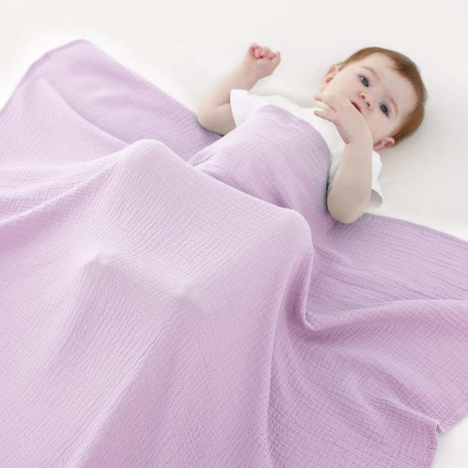 Skiennix Muslin Swaddle Blankets - Soft & Breathable 100% Cotton, 2 Pack, 40 x 40 Inches | Pink & Purple