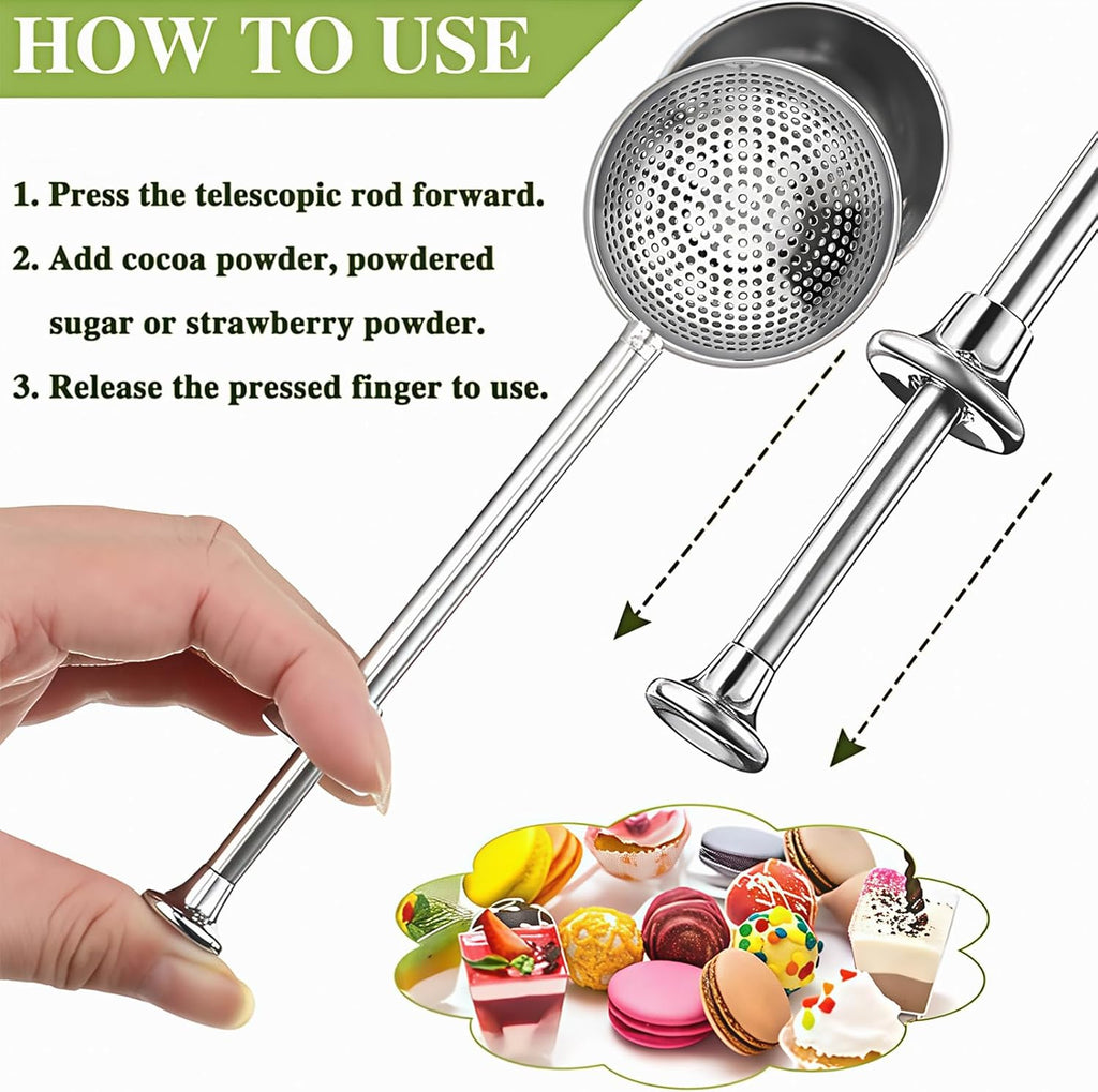 Skiennix Flour Sifter Set - One-Hand Operation Powdered Sugar Shaker for Baking | Stainless Steel Design
