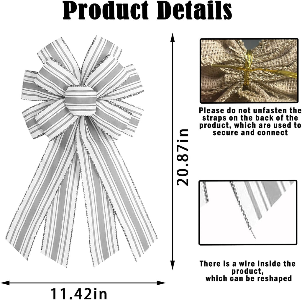 Regine Switzerland Grey & White Stripes Wreath Bow | Perfect for Birthday, Anniversary & Wedding Decor