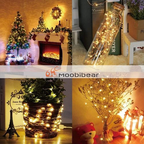 Moobibear Waterproof Fairy String Lights - 100 LEDs Warm White Copper Wire | 33ft with Remote Control for Indoor & Outdoor Decor