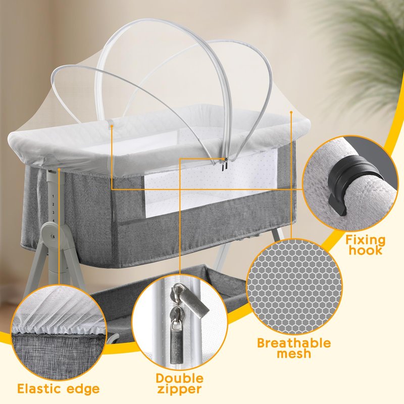 Bassinet Cover for Cats - Mosquito Net Cover for Bassinet Bedside Sleeper Travel Crib to Keep Cats Out - Breathable Baby Mosquito Net with 2-Way Zipper (White-Small)
