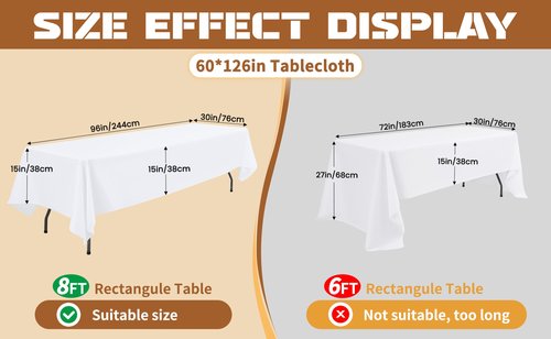 6 Pack 60 x 126 Inch Tablecloth, White Polyester Tablecloth for 8 Ft Rectangle Tables, Stain and Wrinkle Resistant Washable Fabric Table Cover for Wedding Party Dining Buffet Parties or Camping