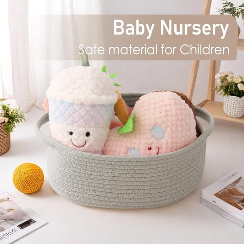 JMvicyroam Woven Basket - Small Rope Storage Bin with Handles | Grey 2-Pack for Organizing Shelves and Closets