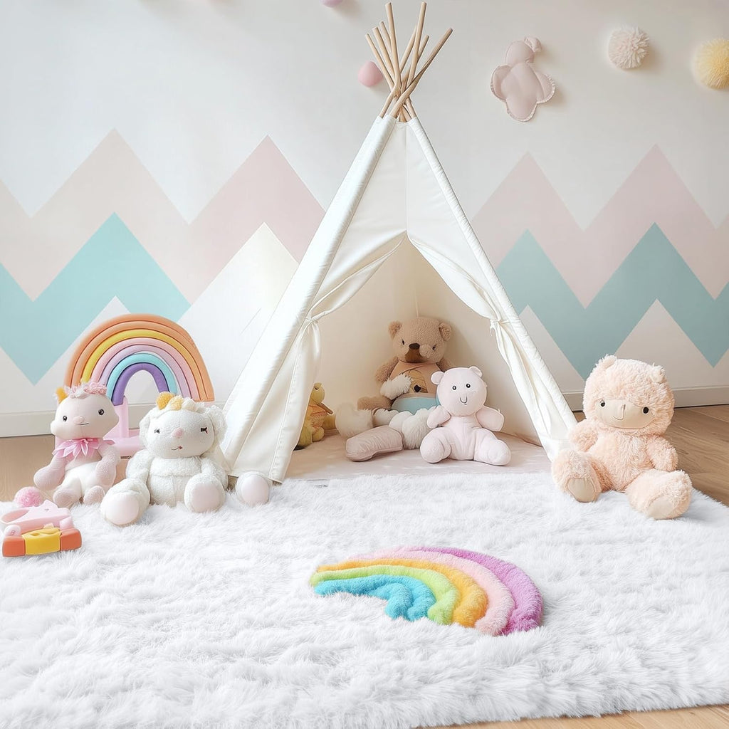 OLANLY Soft Fluffy Shaggy Bedside Rug - 3x5 Machine Washable Indoor Carpet for Kids & Nursery | White