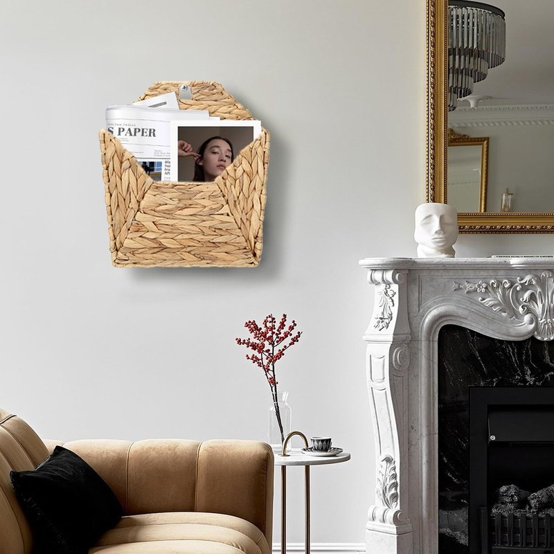 TKGKHK Wall Mounted Storage Baskets, 2PCS Handmade Water Hyacinth Storage Baskets Wall Hanging Organizing Container for Living Room,Bedroom,Kitchen (Large+Small)