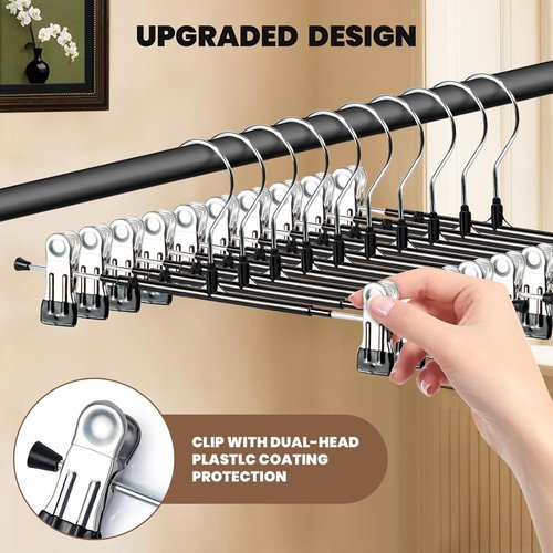 HUADYMEET 30 Pack 12-Inch Metal Pants Hangers with Clips - Heavy-Duty Non-Slip Trouser Hangers for Jeans & Skirts | Black
