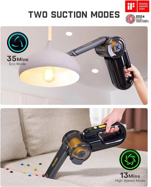 Fanttik Fold V10 APEX Cordless Car Vacuum - 17000Pa Suction Power, Smart LED Display, Portable for Home & Pets