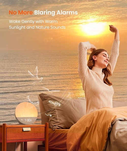Dreamegg Sunrise Alarm Clock - Customizable Sound Machine & Dimmable Night Light | 29 Soothing Sounds