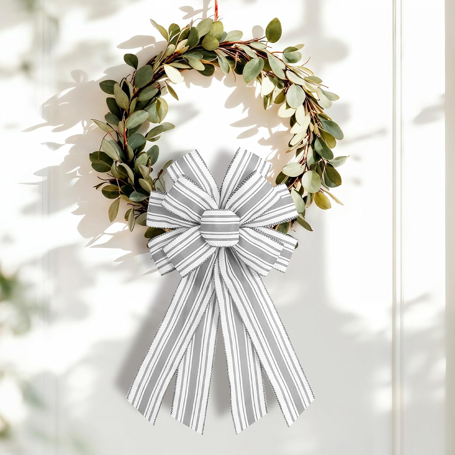 Regine Switzerland Grey & White Stripes Wreath Bow | Perfect for Birthday, Anniversary & Wedding Decor