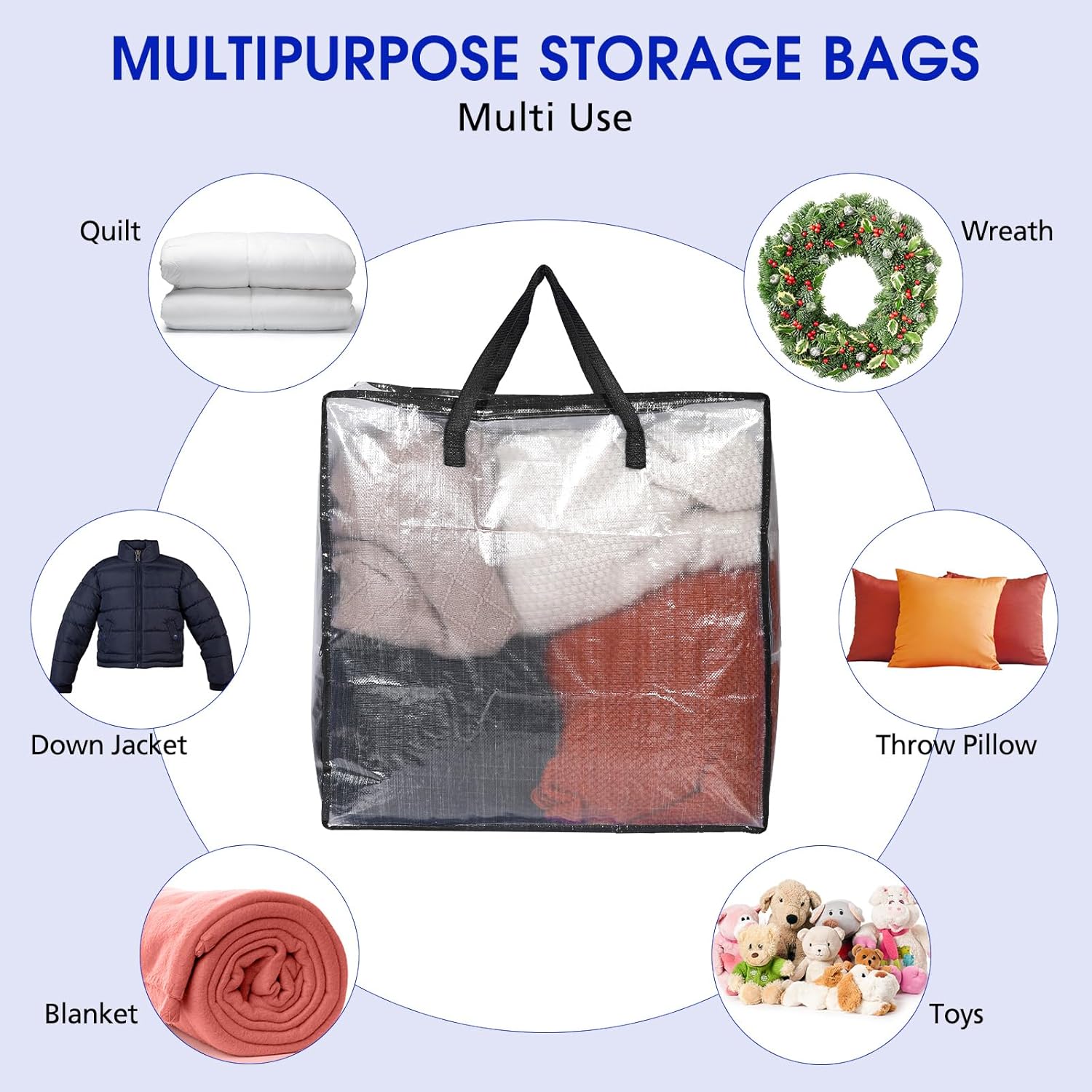 St. Patrick's Wreath Storage Bags - 8 Pcs Heavy Duty Clear Containers with Handle & Zipper | 26 Inch