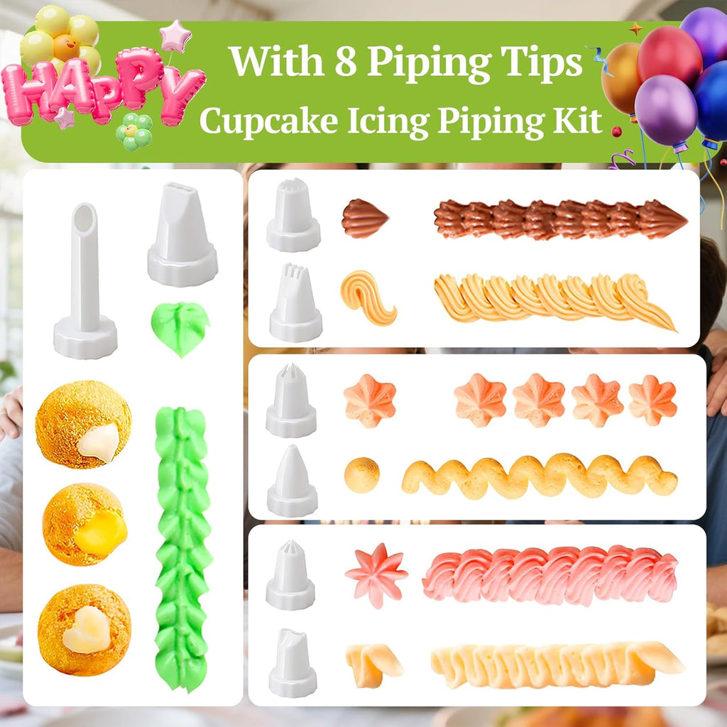 Suuker Cake Decorating Gun - Cupcake Icing Piping Kit with 8 Tips | White Decorating Set