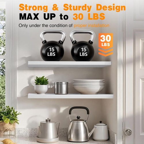 BAYKA Floating Shelves - 48-Inch Heavy Duty Rustic Wood Wall Mounted | Set of 2 for Home Decor & Storage (White)