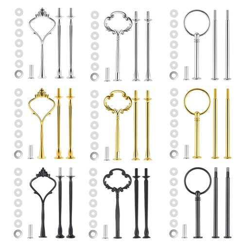 9 Set Cake Stand Hardware Kit Tiered Tray Hardware Fittings for Cake Stand,3 Tier Cake Stand Fittings Hardware Holder for Weeding,Party,Fruit Plate Handle,Cupcake Trays Serving Stand-Gold,Silver,Black