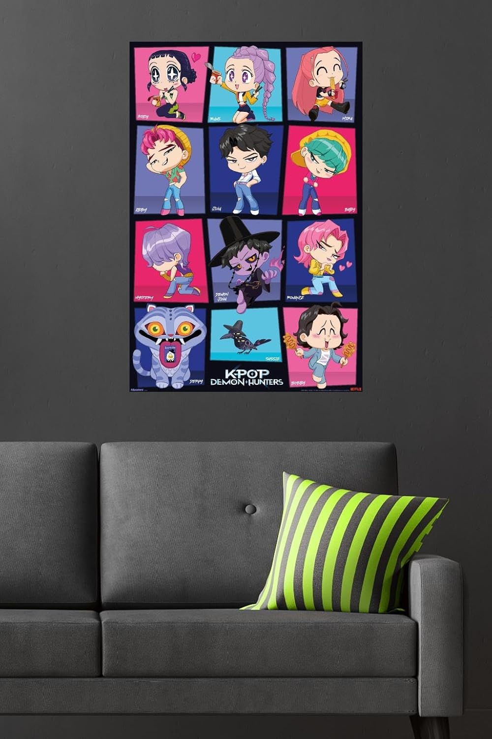 Netflix KPop Demon Hunters Wall Poster - Chibi Grid Design, Unframed 34L x 22.4W