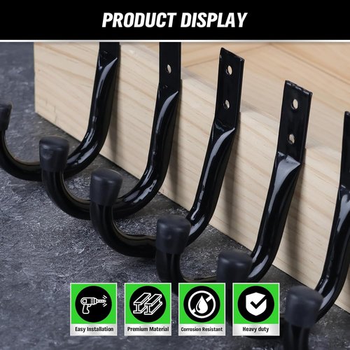 Heavy Duty Garage Storage Hooks - 12-Piece Bike Wall Mount J Hooks | Large Metal Organizer for Tools & Cords