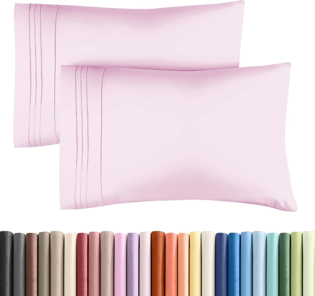 Skiennix Queen Pillow Cases Set of 2 | Ultra Soft Hotel Quality, Wrinkle-Free & Fade Resistant - Pink