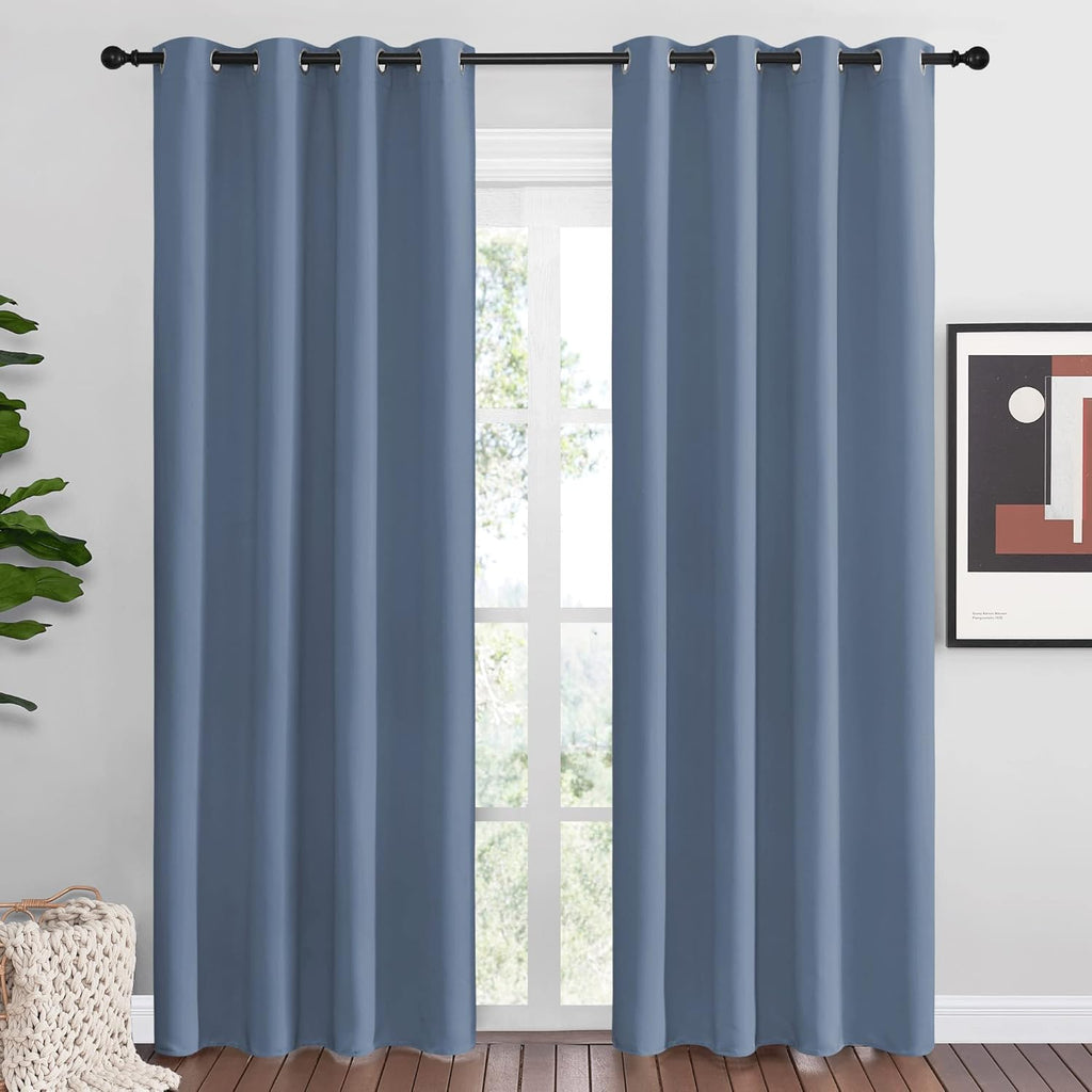 NICETOWN Room Darkening Curtain Panels - Thermal Insulated Blackout Draperies | Stone Blue, 86" Length, 55" Width (2 Pieces)
