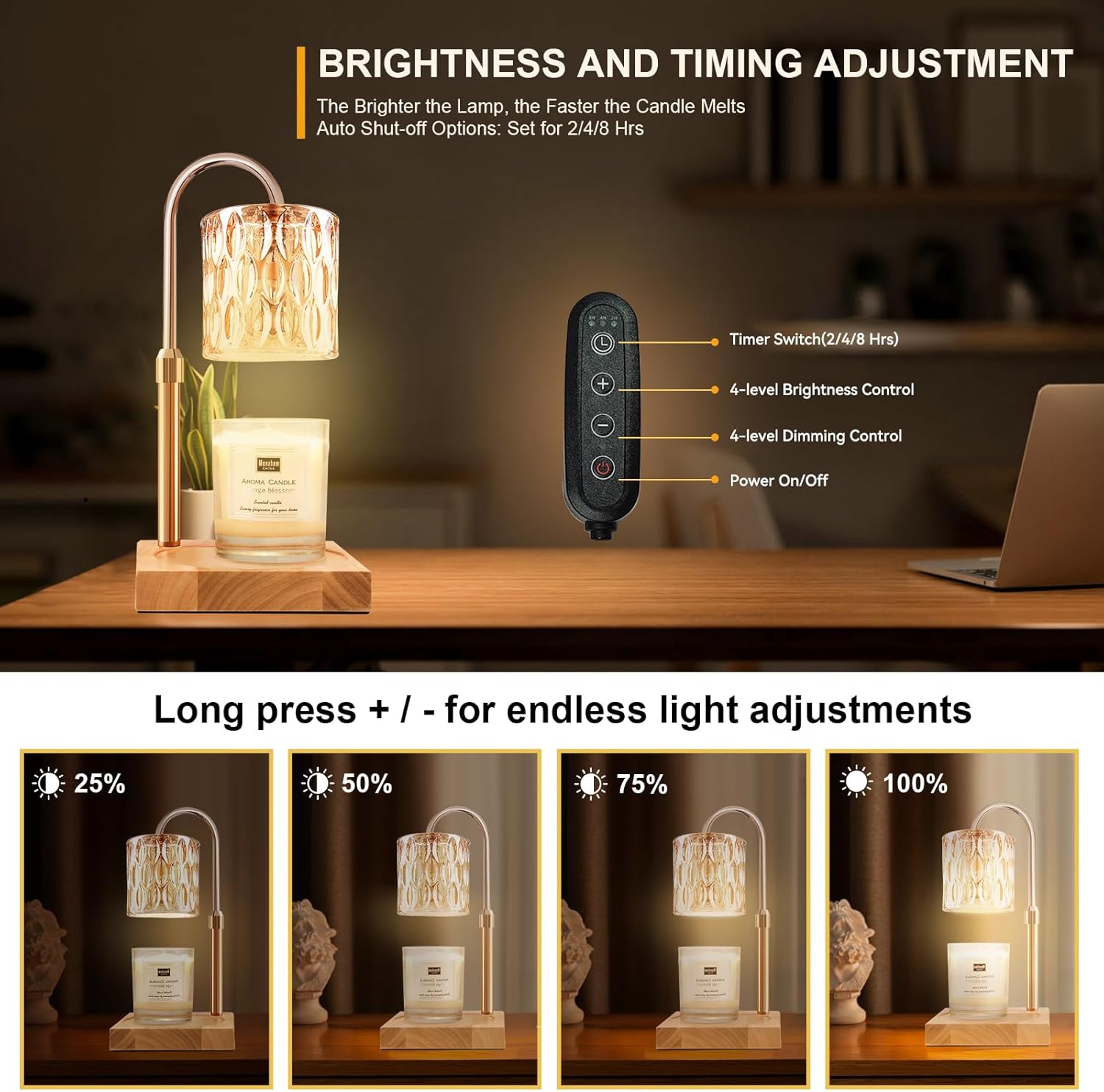 Skiennix Candle Warmer Lamp - Adjustable Height & Dimmable with Timer | Charming Gift Box Included, Perfect for Birthdays & New Home Decor