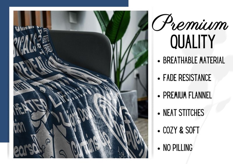 Huglanket Theater Gifts Blanket Throw - Gift for Broadway Theatre Lovers Girls Boys Women - Eat Sleep Musicals Repeat - 50" x 65", Blue