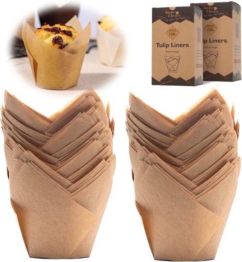 Bake Choice Nordic Paper Large Tulip Cupcake Liners - 200 Pcs Natural Muffin Wrappers for Parties