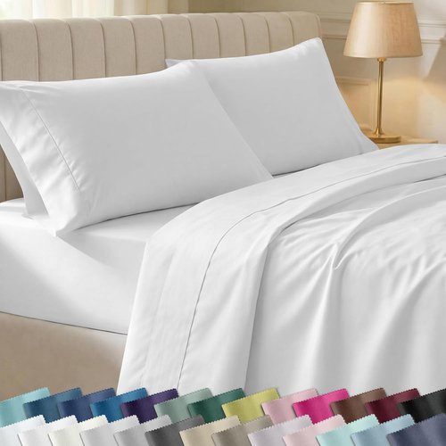 California Design Den Twin XL Bed Sheets Set - 100% Cotton, 400 Thread Count, Silky Sateen - Antique White